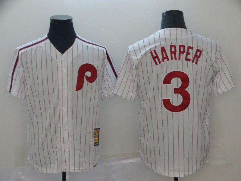 Men Philadelphia Phillies #3 Harper White Throwback MLB Jerseys